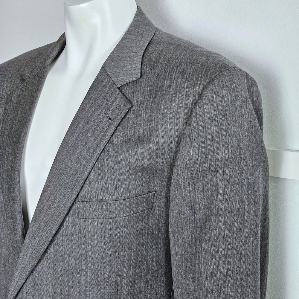 Jos A Bank Mens Grey Herringbone Two Button Suit Pleated Cuffed Pants 44R 39x30